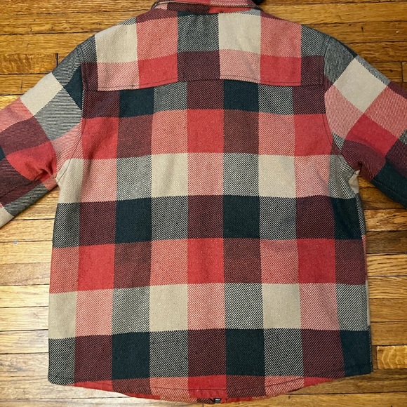 Brixton Bowery Black Red And Tan Plaid Hooded Flannel Jacket Size Men’s Small - Picture 2 of 10